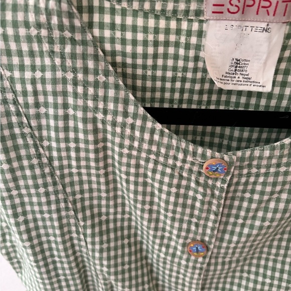 Vintage Esprit Green Checkered Blouse with hand painted buttons size XSmall - Picture 11 of 15